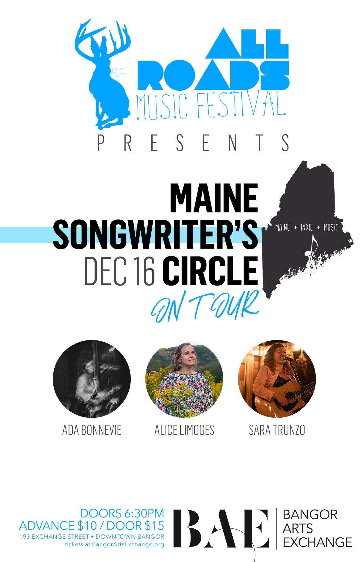 12/16/2023: All Roads Presents the Maine Songwriter's Circle Tour at BAE